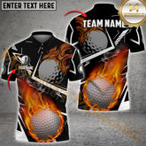 Maxcorners Golf Ball Flame Pattern Multicolor Options Personalized Name, Team Name 3D Polo Shirt (4 Colors)