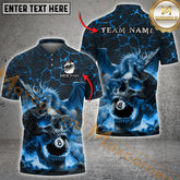 Maxcorners Billiard Skull With Dragon 8 Ball Pattern Multicolor Options Personalized Name, Team Name 3D Polo Shirt (4 Colors)