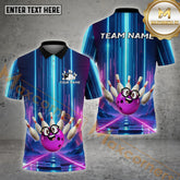Maxcorners Neon Bowling Ball Strike Multicolor Options Personalized Name, Team Name 3D Shirt (4 Colors)