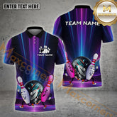 Maxcorners Bowling Dancing Pins & Ball Multicolor Options Personalized Name, Team Name 3D Shirt (4 Colors)