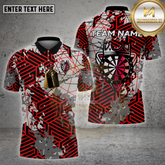 Geometric dart shirt with crown pattern and abstract design – personalized name and team name 3D darts jersey in multicolor options