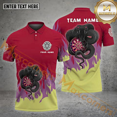 Maxcorners Personalized Darts Snake Holding Dartboard Pattern Personalized Name, Team Name 3D Polo Shirt (4 Colors)