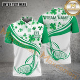 Maxcornera Golf Customized Name Golf Player Lucky Four-leaf Clover Pattern Multicolor Sport Jersey Pattern Custom 3D Polo Shirt (4 Colors)