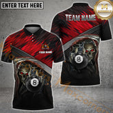 Maxcorners Billiard 8 Ball Skull Reaper Multicolor Options Personalized Name, Team Name 3D Polo Shirt (4 Colors)