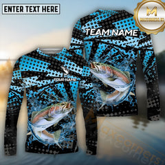 Maxcorners Trout Fishing Blue Splash Polka Pattern Pattern Sport Jersey Personalized Name, Team Name Long Sleeve Shirt
