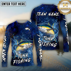 Maxcorners Tuna Fishing Blue Strike Honeycomb Pattern Pattern Sport Jersey Personalized Name, Team Name Long Sleeve Shirt