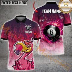 Maxcorners Unique Dodo Mascot & Fireball Flaming Billiard Jersey Personalized Name, Team Name 3D Shirt