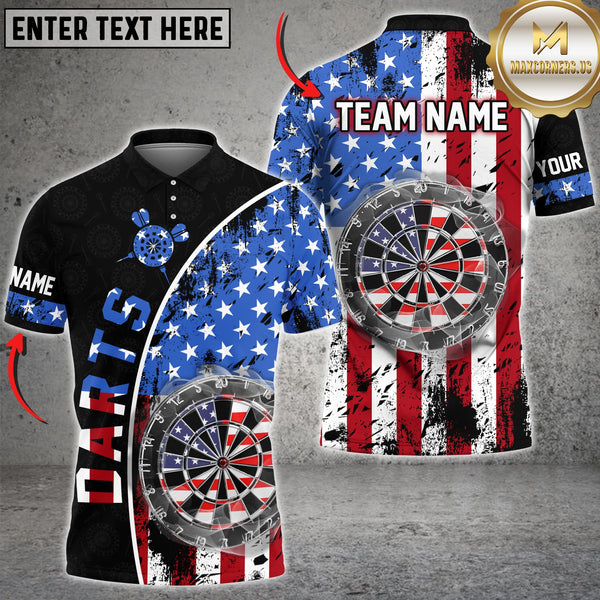 Maxcorners Patriotic American Flag Darts Jersey Personalized Name, Team Name 3D Shirt