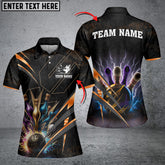Maxcorner Bowling Ball & Pins Premium Multicolor Option Customized Name 3D Shirt For Women (4 Colors)