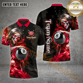 Maxcorners Flame Grim Reaper Holding 8 Ball Billiard Jersey Multicolor Options Personalized Name, Team Name 3D Polo Shirt (4 Colors)