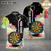 Maxcorners Darts Rainbow Colorful Dartboard Personalized Name, Team Name 3D Polo Shirt (4 Colors)