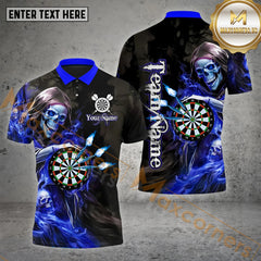 Maxcorners Darts Flame Grim Reaper Holding Dartboard Personalized Name, Team Name 3D Polo Shirt (4 Colors)