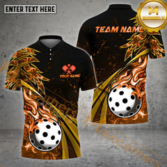 Maxcorners Pickleball Ball Fire Golden Line Premium Customized Name, Team Name 3D Shirt (4 colors)