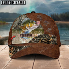 Maxcorners Walleye Fishing Leather Pattern Personalized Classic 3D Cap