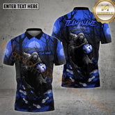 Maxcorners Skull Moon Night Reaper Bowling Jersey Multicolor Customized Name, Team Name 3D Polo Shirt (4 Colors)