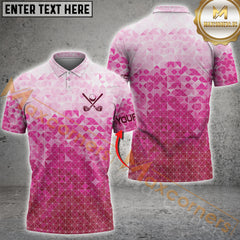 Maxcorners Mens golf polos shirts custom name Pink pattern golf apparel, cool polo shirts for mens