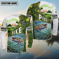 Maxcorner Pike Fishing Fish Skin Pattern Personalized 3D Long Sleeve Shirt