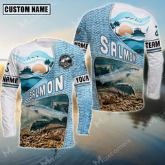Maxcorner Salmon Fishing Fish Skin Pattern Personalized 3D Long Sleeve Shirt