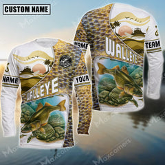 Maxcorner Walleye Fishing Fish Skin Pattern Personalized 3D Long Sleeve Shirt