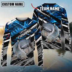 Maxcorner Catfish Fishing Blue Camo Pattern Personalized 3D Long Sleeve Shirt