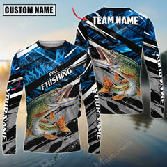 Maxcorner Pike Fishing Blue Camo Pattern Personalized 3D Long Sleeve Shirt