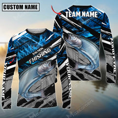 Maxcorner Salmon Fishing Blue Camo Pattern Personalized 3D Long Sleeve Shirt