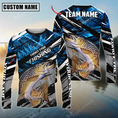 Maxcorner Trout Fishing Blue Camo Pattern Personalized 3D Long Sleeve Shirt