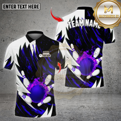 Maxcorners Bowling White Pattern Flaming Ball Impact Multicolor Options Personalized Name, Team Name Unisex 3D Shirt
