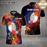 Maxcorners Golf Ball Paint Color Pattern Multicolor Option Customized Name, Team Name 3D Polo Shirt (4 Colors)