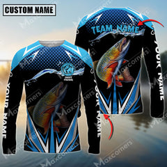 Maxcorner Trout Fishing Jersey Blue Wave Pattern Personalized Name And Team Name Long Sweat Shirt