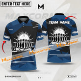 Maxcorners Bowling & Pins Thunder Strike King Vintage Pattern Multicolor Option Customized Name, Team Name 3D Polo Shirt