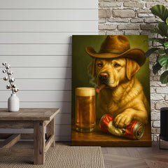 Maxcorners Funny Cowboy Dog Wall Art – Funny Beer & Smoking Canvas For Hunters, Bar & Man Cave Decor
