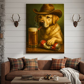 Maxcorners Funny Cowboy Dog Wall Art – Funny Beer & Smoking Canvas For Hunters, Bar & Man Cave Decor