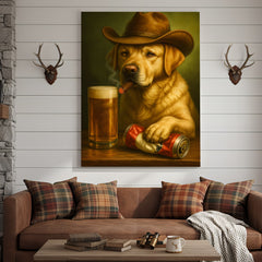 Maxcorners Funny Cowboy Dog Wall Art – Funny Beer & Smoking Canvas For Hunters, Bar & Man Cave Decor