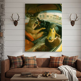 Maxcorners Wild Road Trip Canvas Wall Art – Deer & Duck Adventure Scene – Quirky Rustic Cabin Decor