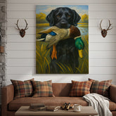 Maxcorners Hunting Dog Canvas Wall Art – Black Labrador Retriever with Duck, Rustic Cabin & Man Cave Decor