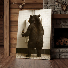 Maxcorners Funny Black Bear Canvas Wall Art – Hilarious Bathroom Humor Decor – Rustic Cabin Lodge Gag Gift – Quirky Hunting Camp Animal Artwork