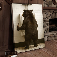 Maxcorners Funny Black Bear Canvas Wall Art – Hilarious Bathroom Humor Decor – Rustic Cabin Lodge Gag Gift – Quirky Hunting Camp Animal Artwork