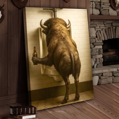 Maxcorners Funny Bison Canvas Wall Art - Rustic Bathroom Lodge Decor for Hunters - Unique Wildlife Cabin Print
