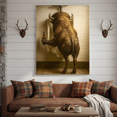 Maxcorners Funny Bison Canvas Wall Art - Rustic Bathroom Lodge Decor for Hunters - Unique Wildlife Cabin Print