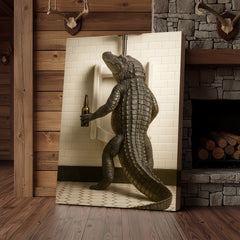 Maxcorners Alligator Bathroom Canvas Wall Art - Funny Rustic Lodge Decor for Cabin, Bar, and Wildlife Lovers - Unique Gator Print
