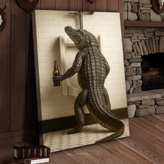 Maxcorners Alligator Bathroom Canvas Wall Art - Funny Rustic Lodge Decor for Cabin, Bar, and Wildlife Lovers - Unique Gator Print