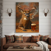 Maxcorners Smoking Deer with Cocktail Glasses Canvas – Funny Hunting Wall Art for Man Caves