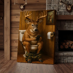Maxcorners Funny Deer Bathroom Canvas Wall Art – Hilarious Rustic Hunting Lodge Home Decor Gift