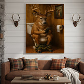 Maxcorners Funny Deer Bathroom Canvas Wall Art – Hilarious Rustic Hunting Lodge Home Decor Gift