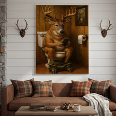 Maxcorners Funny Deer Bathroom Canvas Wall Art – Hilarious Rustic Hunting Lodge Home Decor Gift