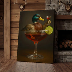 Maxcorners Funny Mallard Duck Canvas Wall Art - Quirky Animal in Cocktail Glass Design - Unique Wildlife Artwork for Home Decor