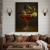 Maxcorners Funny Mallard Duck Canvas Wall Art - Quirky Animal in Cocktail Glass Design - Unique Wildlife Artwork for Home Decor