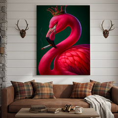 Maxcorners Cool Smoking Flamingo Canvas Wall Art – Funny Animal King Print, Perfect Gift for Home Decor Lovers