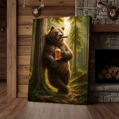 Maxcorners Rustic Bear in Forest Canvas Wall Art, Woodland Animal Decor, Nature Landscape Home Decoration